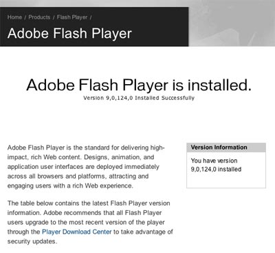 Adobe says Flash 9 is installed