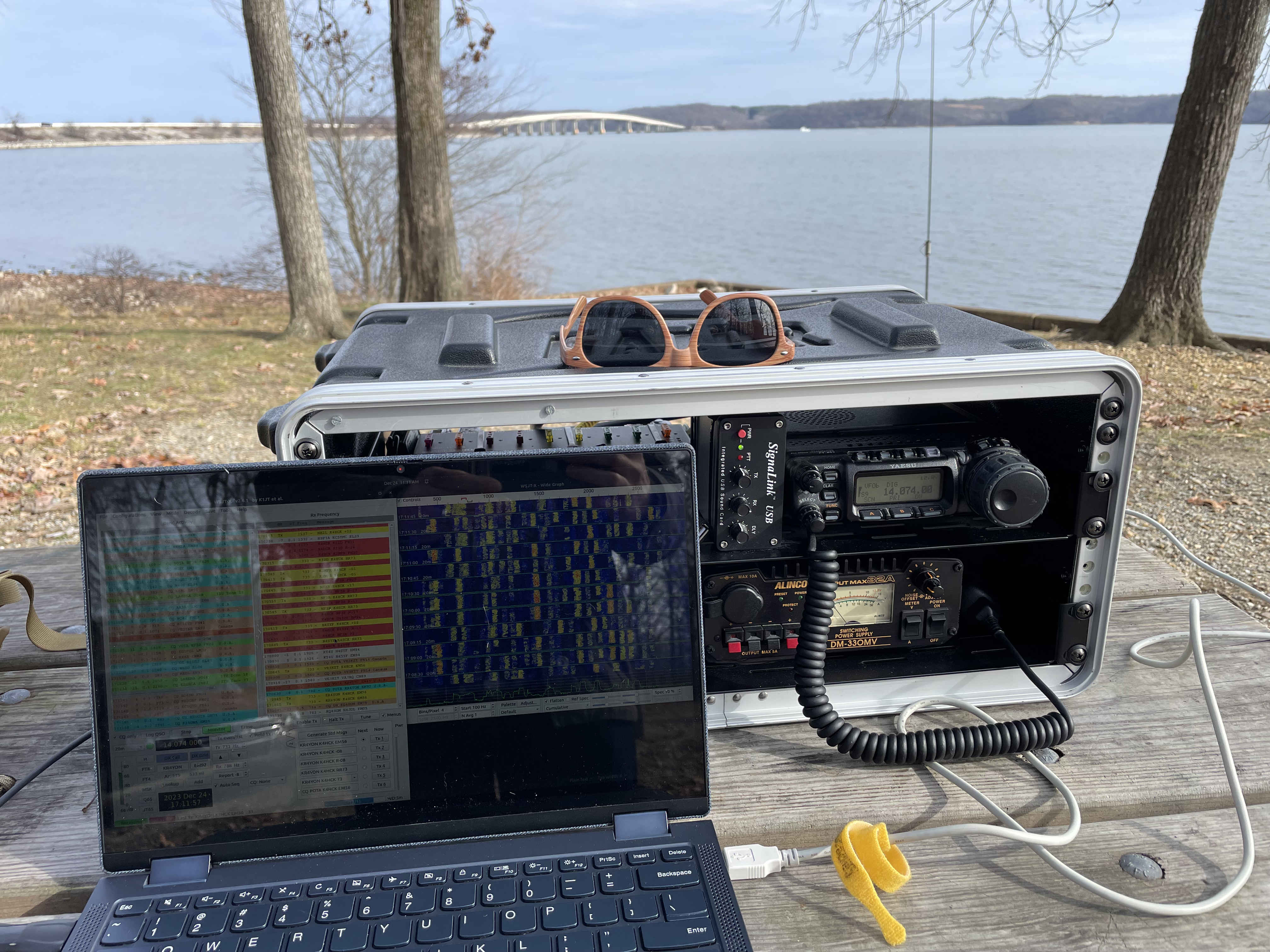 Amateur radio setup overlooking Kentucky Lake at Paris Landing